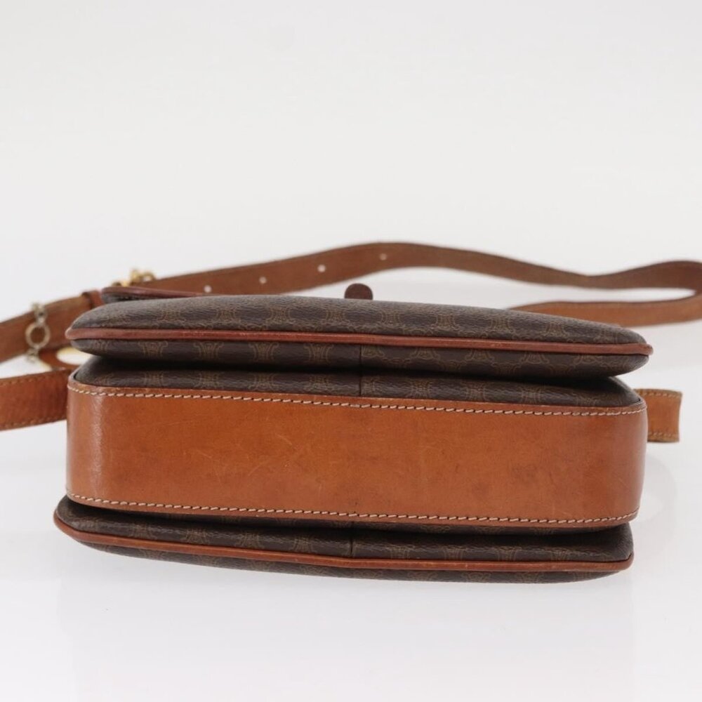 Authentic CELINE Macadam Canvas Shoulder Bag PVC Leather Brown Gold - Picture 12 of 16